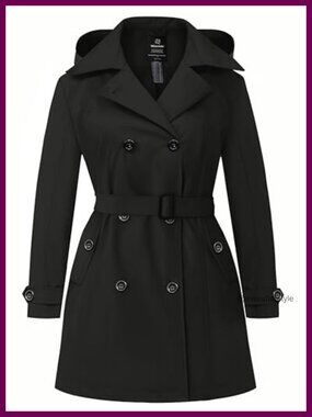 Plus Size Waterproof Trench Coat with Hood and Belt